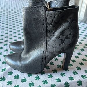 Coach Black Leather & Signature Jacquard Ankle Booties